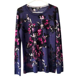 LORD & TAYLOR 100% Extra Fine Merino Wool Sweater Floral Size Medium Modern City